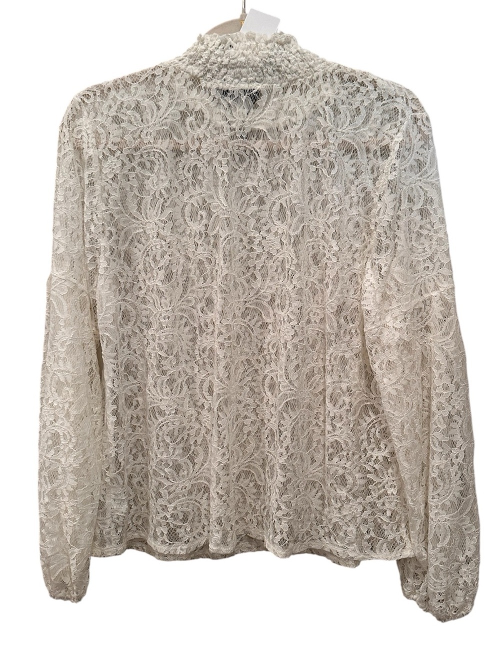 NWT Lace Long-Sleeve Mock Neck Blouse Sheer Date Night Neutral Versatile Sz XL